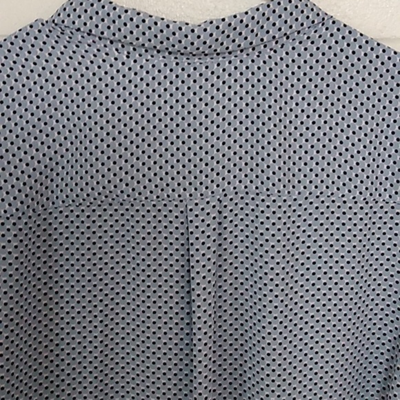 WHO WHAT WEAR BLUE & BLK POLKA DOT, RUFFLE CUFF BUTTON DOWN BLOUSE - Picture 2 of 8